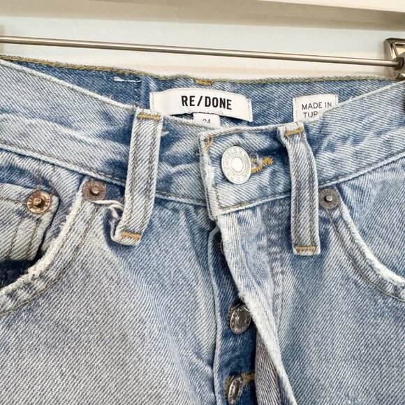 Re/Done Denim 70s Bootcut Button Fly High Rise Light Wash Distressed Jeans 24 - Picture 6 of 11
